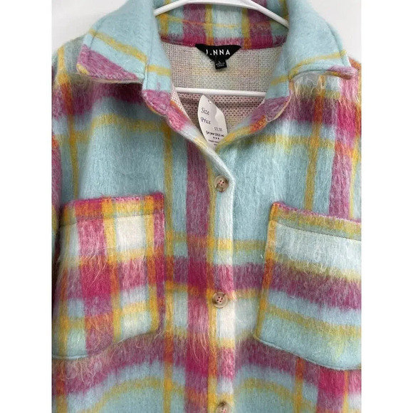 J. NNA Women's Multicolor Plaid Shirt Jacket Long Sleeve Button Up Size L - Picture 11 of 16